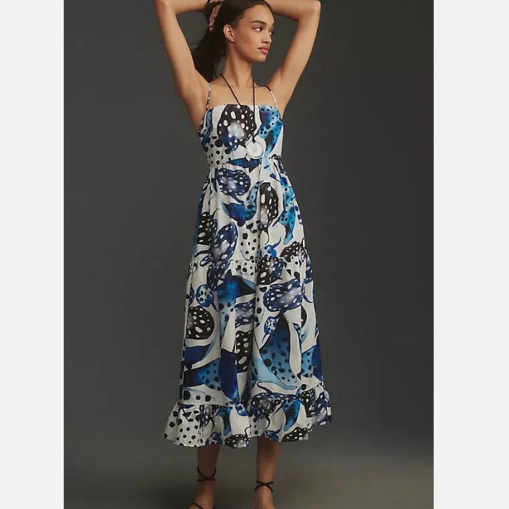 Farm Rio Anthropologie Mantas Sleeveless Square-Neck Midi Dress Size XL NWT